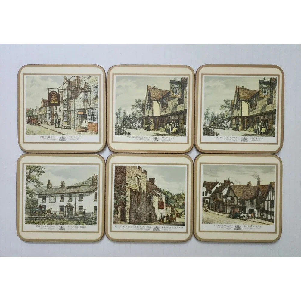 Pimpernel Set of 6 Coasters English Inns Cork with Box